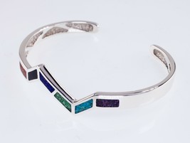 Waldeck Jewelers Sterling Silver Lapidary Inlay Cuff Bracelet Gorgeous - $216.83 CAD