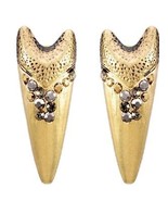 New Antique Gold Tone Teeth / Shield Post Earrings with Rhinestones - £7.98 GBP