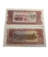 1988 Laos 50 Kip Banknote Farmers Plowing Rice Field UNC - $3.93 CAD