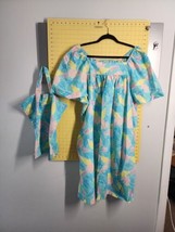 MuuMuu House Dress 2X Blue Pink Tropical Shells Womens Granny Swimsuit Cover Up - £23.72 GBP