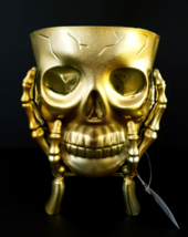 Halloween Gold Skull Skeleton &amp; Hands Bowl for Candy or Planter 7.5&quot; Tal... - $18.69