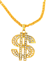 Women&#39;s Necklace Dollar Sign 2.5 in Pendant Gold Color Sparkling Crystals - £11.87 GBP