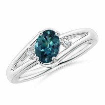 ANGARA 7x5mm Natural Teal Montana Sapphire &amp; Diamond Split Shank Ring in Silver - £663.83 GBP+