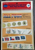 Vintage Whitman #6612 Stamp Labels 200 US State Seals, Birds, Flags &amp; Flowers - £7.96 GBP