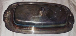 WM ROGERS BUTTER DISH, LID, GLASS INSERT SILVER PLATE VINTAGE - $21.49