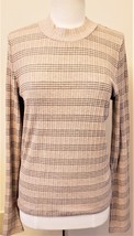 VINCE Sweater Sz.XL Variegated Rib Striped Mock Neck Wheat/Dark Almond - £71.92 GBP