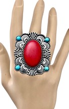 Big Adjustable Cocktail Statement Everyday Casual Ring Simulated Coral Turquoise - $19.00