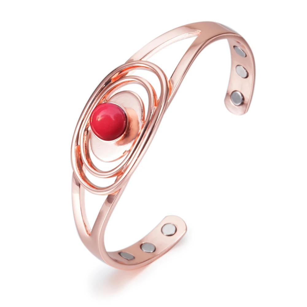 Pure Copper Bracelets for Women Red Stone Adjustable Cuff Magnetic Bracelet Bene - £20.04 GBP