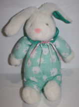 Fukei Easter Bunny Rabbit 11&quot; Green Flower Cloth White Plush Soft Toy Stuffed - £11.60 GBP