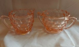 Vintage Jeanette Glass Pink Cubist depression glass Sugar Bowl &amp; Creamer 1923-33 - £11.68 GBP