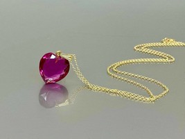 2Ct Heart Cut Pink Ruby Solitaire Pendant 14K Yellow Gold Finish 18&#39;&#39; Free Chain - £123.88 GBP