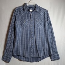 Wrangler Men&#39;s Western Blue Plaid  Pearl Snap  Long Sleeve Cowboy  Shirt... - £17.88 GBP