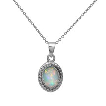 Natural Ethiopian Opal Pendant with Chain set in 925 Sterling Silver - £26.37 GBP