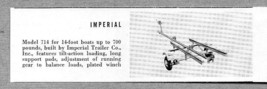 1960 Magazine Photo Imperial Model 714 Boat Trailers - £6.02 GBP