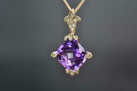 3.20Ct Cushion Amethyst &amp; Diamond 14k Yellow Gold Over Pretty Pendant For Gift - £94.98 GBP