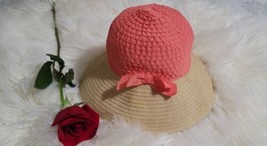 Gymboree Girls 4t - 5t Sun Hat Beach Pink &amp; Tan Straw Bucket Hat Foldabl... - £9.33 GBP