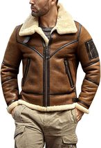 Men&#39;s BROWN shearling Real Sheepskin B3 Men&#39;s RAF Flight Real Leather Jacket  - £156.15 GBP