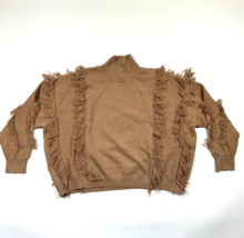 Fanco Women&#39;s Knit Mock Neck Solid Pullover Brown Fringe Size Large Super Soft! - £17.23 GBP