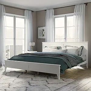 King Modern Solid Wood Platform Bed With Headboard And Strong Wooden Sla... - £752.93 GBP