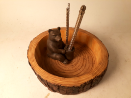 Vintage Ceramic Log with Bear Nutcracker Set, 8&quot; Diameter - £13.04 GBP