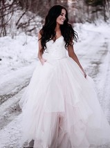 Spaghetti Straps White tulle Wedding Dress Lace Women Bridal gowns - $180.00