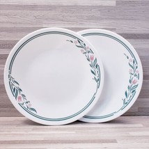 2 Corelle Rosemarie 6.75&quot; Bread &amp; Butter Plates White Green Mauve - £11.41 GBP