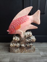 Pier 1 Colorful Pink Polka Dot Wooden Fish 19.5 inch Sculpture Art Decor... - $14.80