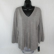 Style &amp; Co Womens Medium Puff Sleeve Sweater V-Neck Luxury Soft Gray Heather - £11.67 GBP