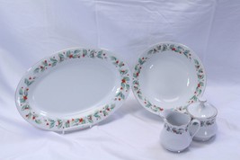 China Pearl Noel Platter Serving Bowl Cream Sugar Lot of 4 Black Back St... - $21.01