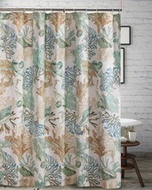 Green Tan Blue Shower Curtain Fabric Seashells Beach Nautical Ocean Summer 72x72 - £77.52 GBP