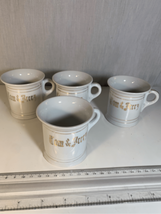 Tom &amp; Jerry Mugs Set of 4 White Gold Trim w/Handle Japan Vintage EUC - £13.15 GBP