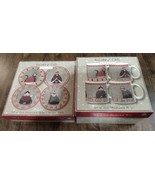 8pc Oneida Christmas Holiday Cats Mugs &amp; Salad/Dessert Plate Set Fiddels... - $74.66 CAD