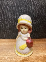Vintage Porcelain Bonnet Girl with Basket Cute Small 2.5&quot; - £4.55 GBP