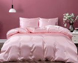 5 Pieces Satin Duvet Cover Full/Queen Size Set, Luxury Silky Like Blush ... - $65.99