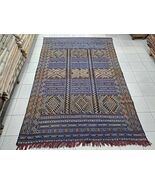 Neutral Moroccan Tifelt Rug: Berber Wool Kilim, Geometric Design (187cm/... - $1,692.00