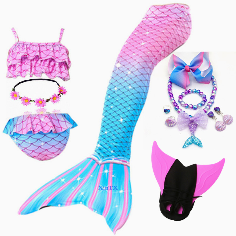Girls Mermaid Tails Swimming Swimwear With Monofin Bikini Set Bathing Suit