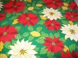 Large Rectangle 56&quot; by 80&quot; Christmas Poinsettia Tablecloth White Red Green Gold - £8.42 GBP