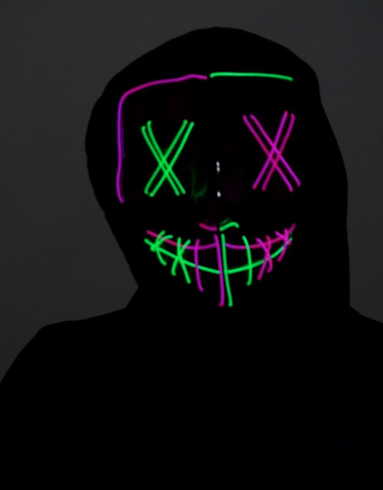 Light up Halloween Mask Purge EL Wire LED Glow X Eyes Mask Pink Green - $14.99