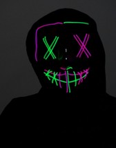 Light up Halloween Mask Purge EL Wire LED Glow X Eyes Mask Pink Green - £11.87 GBP