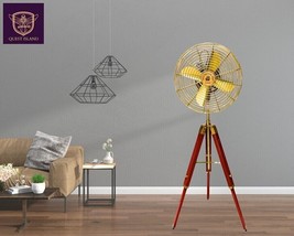Electric Antique Pedestal Fan with wooden tripod Floor Fan Home Office Décor - £149.34 GBP
