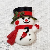 Vintage 1977 Hallmark Snowman PIN Christmas Black TOP HAT red scarf Small Brooch - £7.83 GBP