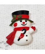Vintage 1977 Hallmark Snowman PIN Christmas Black TOP HAT red scarf Smal... - £7.66 GBP