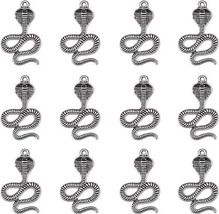 Cobra Charms Antiqued Silver Snake Pendants King Jewelry 27mm Bulk Lot 50pcs - £13.44 GBP