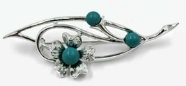 Vintage Sarah Cov Silver Tone Flower Brooch w/ Turquoise Color Faux Stones - £23.18 GBP