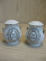 Salt &amp; Pepper Shakers 25th Anniversary Silver On White Designs  - £7.77 GBP