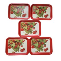 Set of 5 Vintage Shabby Chic Fresh Strawberries Metal TV Dinner Snack Trays Prop - £27.19 GBP