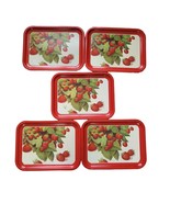 Set of 5 Vintage Shabby Chic Fresh Strawberries Metal TV Dinner Snack Tr... - £27.26 GBP