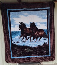 Horses Running Galloping Oc EAN Horse Water Queen Size Blanket - £50.63 GBP