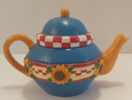 Mary Engelbreit Miniature Teapot Blue &amp; Yellow Sunflower Trinket Box Candle... - £22.69 GBP