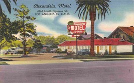 Alexandria Motel Figueroa Street US 66 Alt Los Angeles California linen postcard - £5.51 GBP